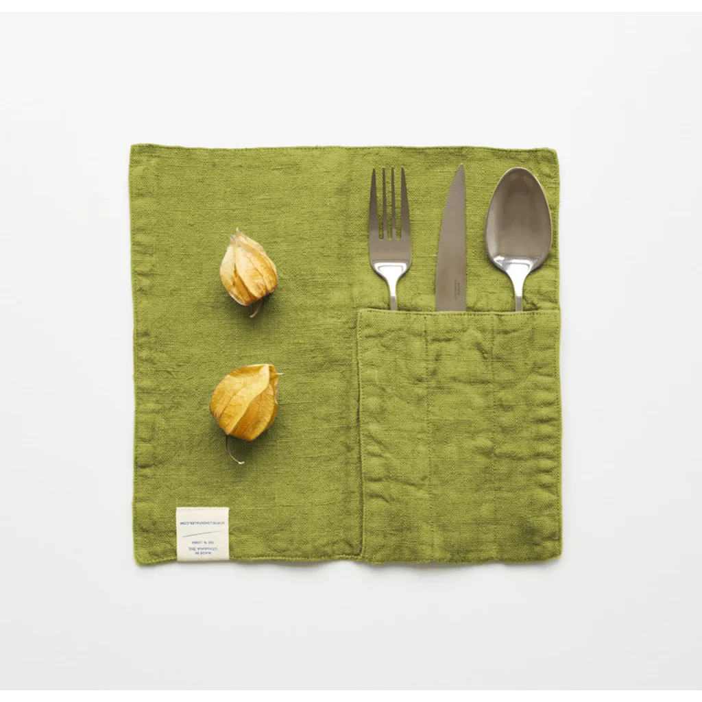 Leinen Bestecktasche 2er-Pack in Moosgrün Grün von Linen Tales Größe 23x23 cm