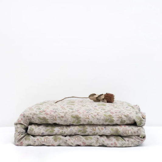 Leinen Bettwäsche Botanik Bettbezug in Creme+Rosa+Grün+Braun Muster Botanik von Linen Tales Größe 135x200 cm