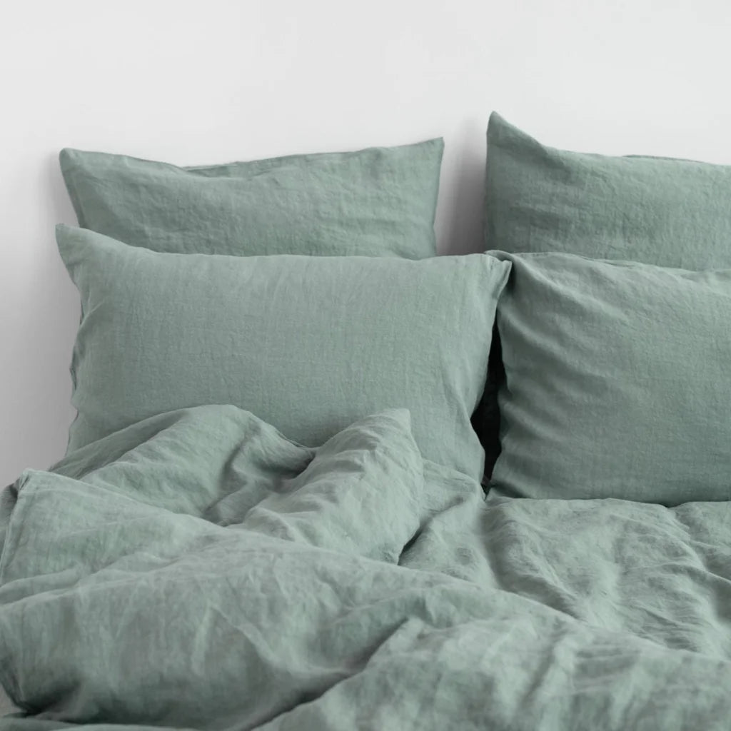 Leinen Bettwäsche Garnitur 3-teilig in Mint Grün von Linen Tales Größe 200x200 + 2x 50x70 cm