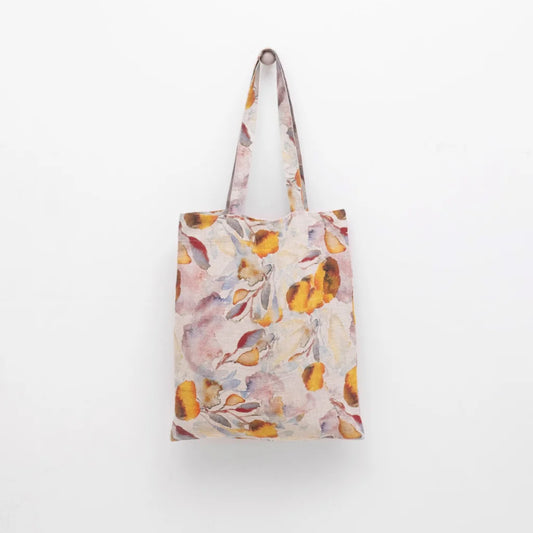 Leinen Einkaufstasche Aquarell in Creme+Orange Muster Aquarell von Linen Tales Größe 38 cm breit+ 42 cm lang