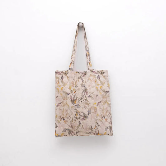 Leinen Einkaufstasche Blumen in Creme+Flieder+Gelb Creme+Lila+Gelb Muster Blumen von Linen Tales Größe 38 cm breit+ 42 cm lang