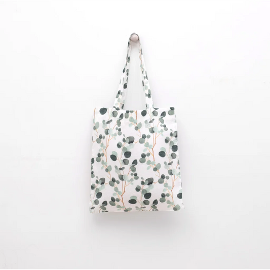 Leinen Einkaufstasche Eukalyptus in Weiß+Grün+Dunkelgrün Weiß+Grün+Grün Muster Eukalyptus von Linen Tales Größe 38 cm breit+ 42 cm lang