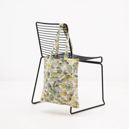 Leinen Einkaufstasche Lotusblätter in Weiß+Grün Muster Lotusblätter von Linen Tales Größe 38 cm breit+ 42 cm lang