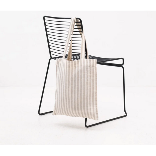 Leinen Einkaufstasche Streifen in Creme+Beige Muster Streifen von Linen Tales Größe 38 cm breit+ 42 cm lang
