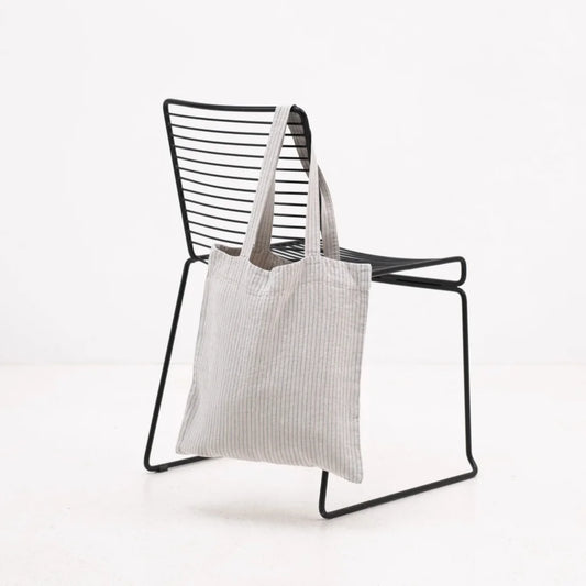 Leinen Einkaufstasche Streifen in Hellgrau+Blau Grau+Blau Muster Streifen von Linen Tales Größe 38 cm breit+ 42 cm lang