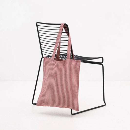 Leinen Einkaufstasche Streifen in Rot+Creme Muster Streifen von Linen Tales Größe 38 cm breit+ 42 cm lang