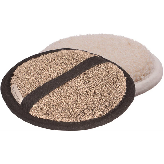 Leinen Frottier Waschpad in Beige+Schwarz von Erika Vaitkute Größe Ø 15 cm