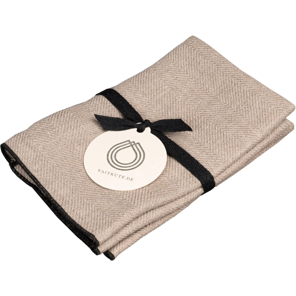 Leinen Gästetuch mit Fischgrät-Muster 2er-Pack in Beige+Schwarz Muster Fischgrät von Erika Vaitkute Größe 35x45 cm
