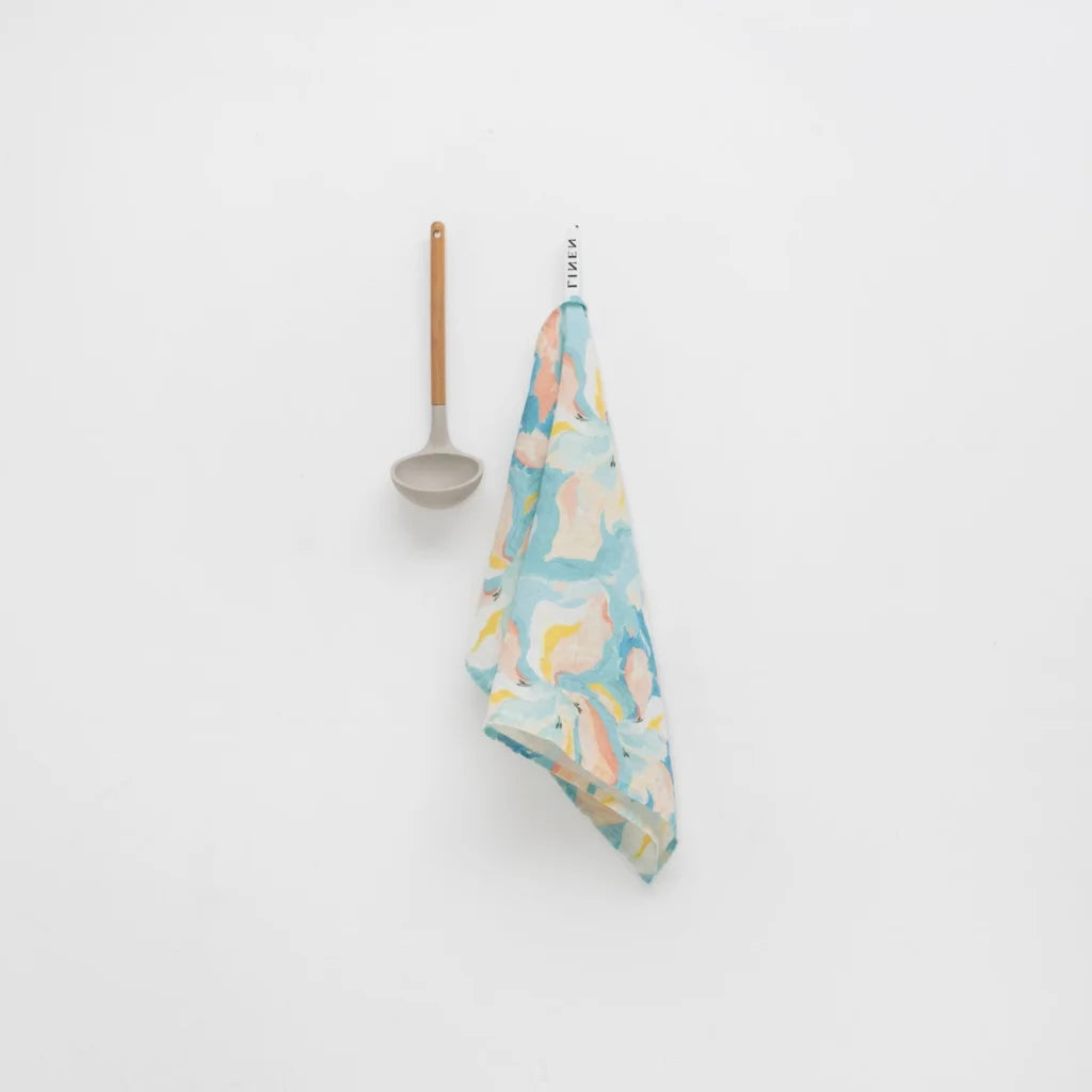 Leinen Geschirrtuch Aquarell 2er-Pack in Atlantik+Apricot Blau+Orange Muster Aquarell von Linen Tales Größe 45x65 cm