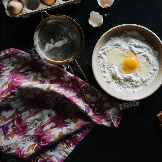 Leinen Geschirrtuch Blumen 2er-Pack in Creme+Beere+Braun Muster Blumen von Linen Tales Größe 45x65 cm