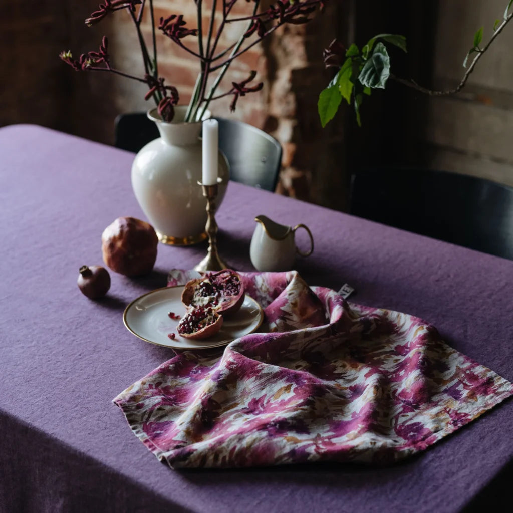 Leinen Geschirrtuch Blumen 2er-Pack in Creme+Beere+Braun Muster Blumen von Linen Tales Größe 45x65 cm