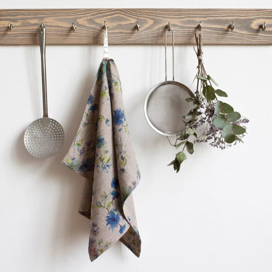 Leinen Geschirrtuch Blumen 2er-Pack in Creme+Blau Muster Blumen von Linen Tales Größe 45x65 cm