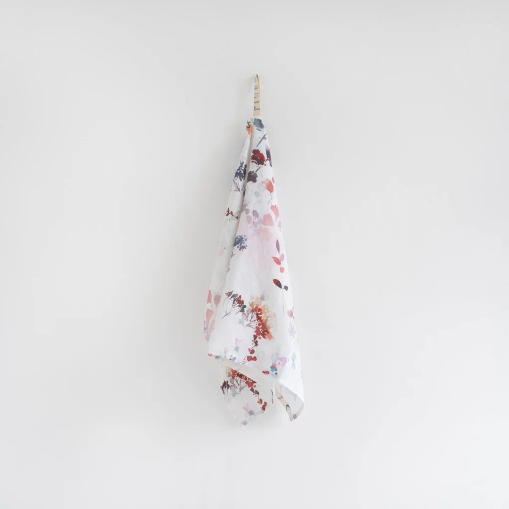 Leinen Geschirrtuch Blumen 2er-Pack in Weiß+Lila+Orange Muster Blumen von Linen Tales Größe 45x65 cm