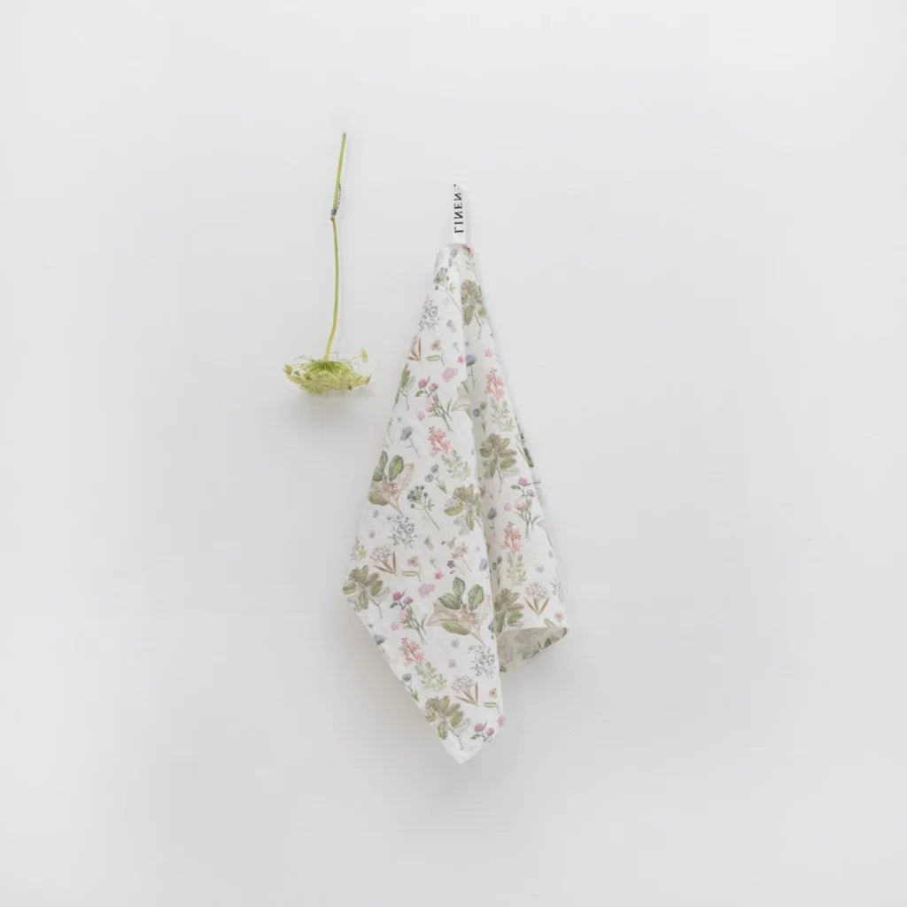 Leinen Geschirrtuch Botanik 2er-Pack in Weiß+Rosa+Grün+Braun Muster Botanik von Linen Tales Größe 45x65 cm