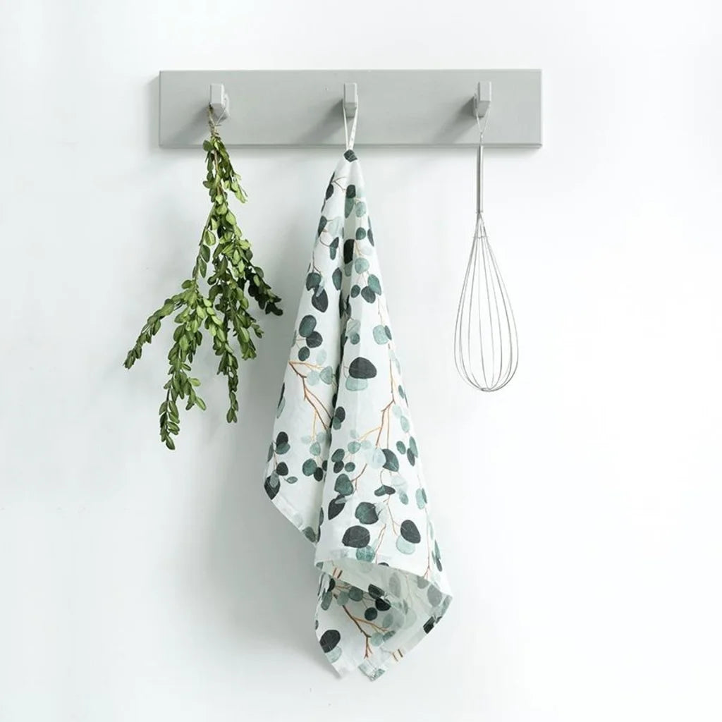 Leinen Geschirrtuch Eukalyptus 2er-Pack in Weiß+Grün+Dunkelgrün Weiß+Grün+Grün Muster Eukalyptus von Linen Tales Größe 45x65 cm
