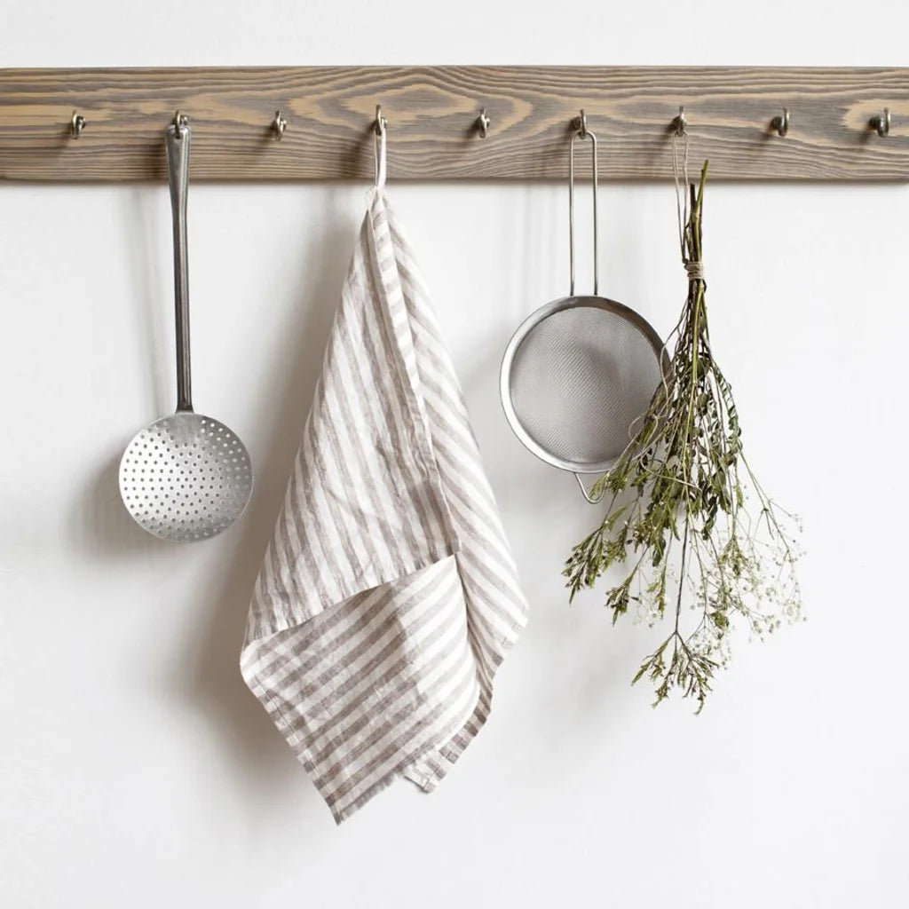 Leinen Geschirrtuch Streifen 2er-Pack in Creme+Beige Muster Streifen von Linen Tales Größe 45x65 cm