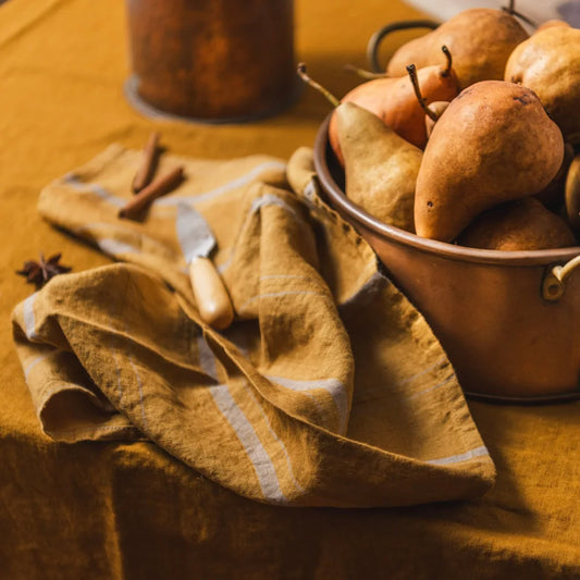 Leinen Geschirrtuch Streifen 2er-Pack in Senfgelb+Bronze Gelb+Gelb Muster Streifen von Linen Tales Größe 45x65 cm