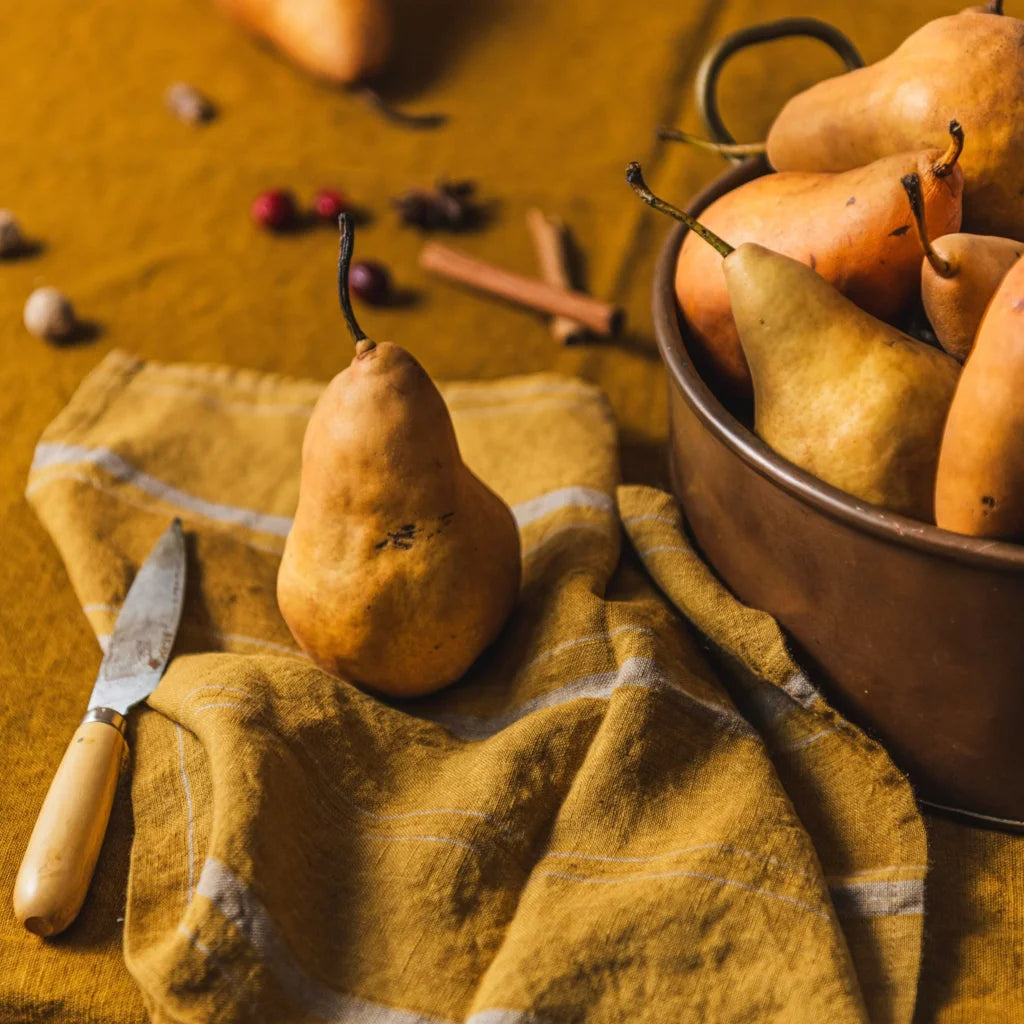 Leinen Geschirrtuch Streifen 2er-Pack in Senfgelb+Bronze Gelb+Gelb Muster Streifen von Linen Tales Größe 45x65 cm