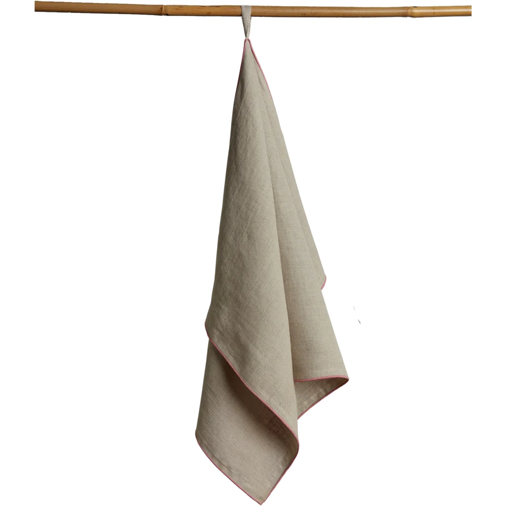 Leinen Geschirrtuch VILNIA beige mit bunter Umkettelung 2er-Pack in Beige+Rosa von Erika Vaitkute Größe 47x70 cm