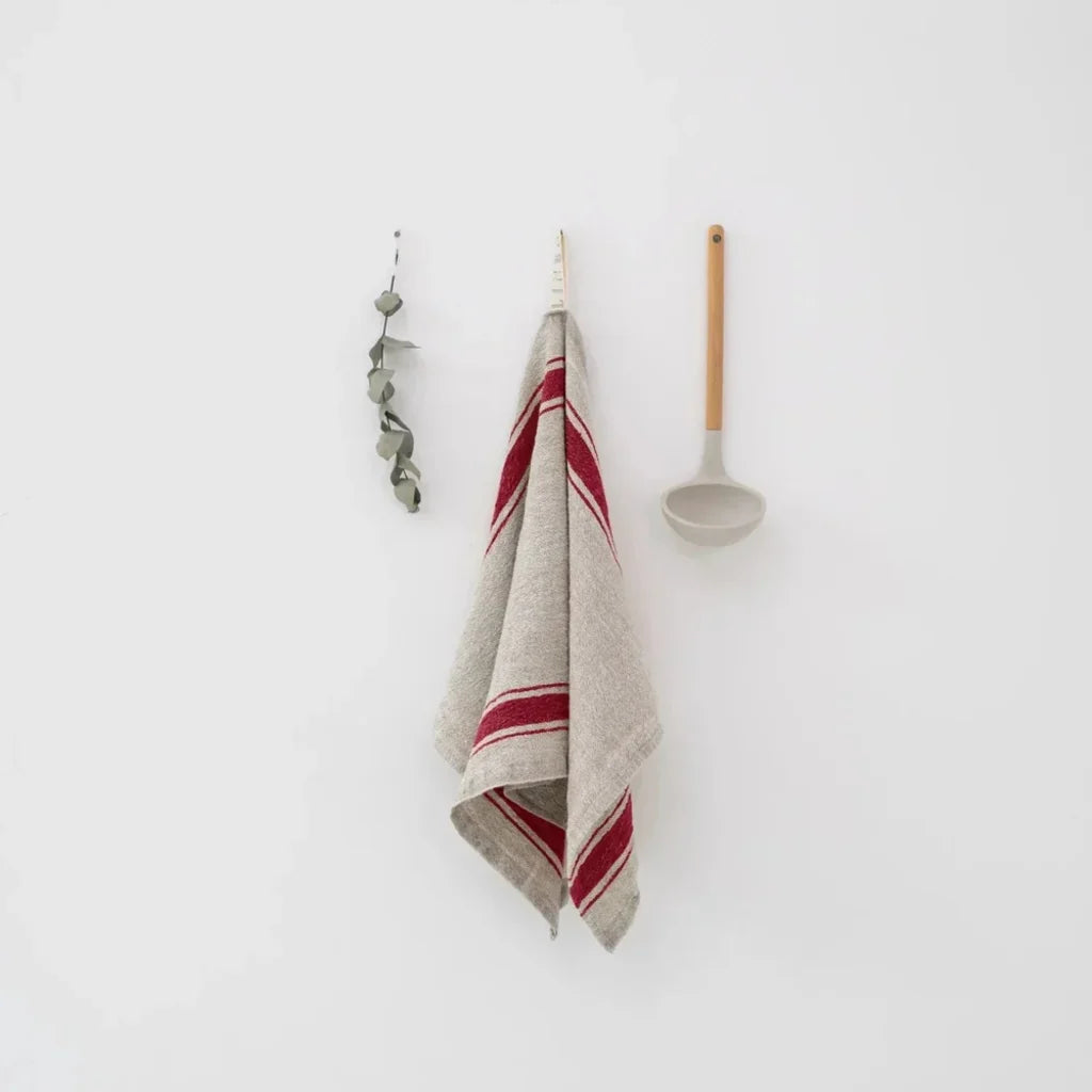 Leinen Geschirrtuch Vintage 2er-Pack in Creme+Rot Muster Streifen von Linen Tales Größe 40x65 cm