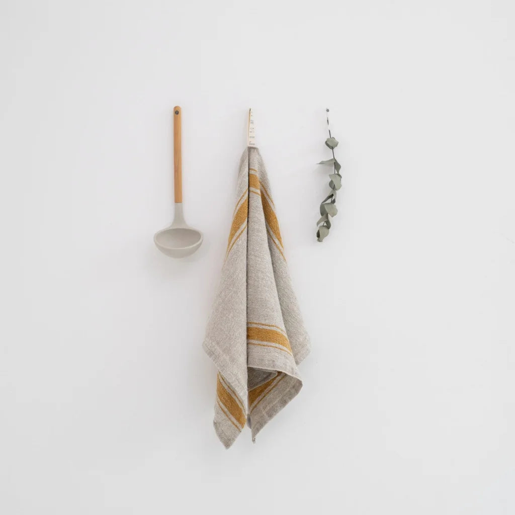 Leinen Geschirrtuch Vintage 2er-Pack in Creme+Senfgelb Creme+Gelb Muster Streifen von Linen Tales Größe 40x65 cm