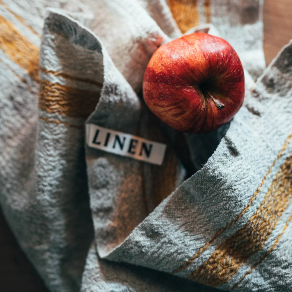 Leinen Geschirrtuch Vintage 2er-Pack in Creme+Senfgelb Creme+Gelb Muster Streifen von Linen Tales Größe 40x65 cm