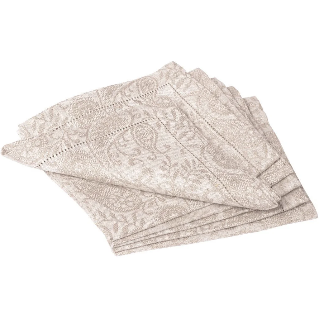 Leinen Jacquard Stoffserviette AGILA 6er-Pack in Beige Muster Paisley von Erika Vaitkute Größe 42x42 cm