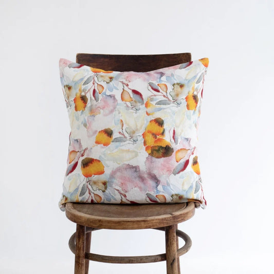 Leinen Kissenhülle Aquarell in Weiß+Orange Muster Aquarell von Linen Tales Größe 40x40 cm