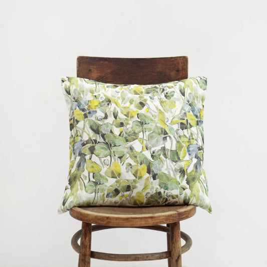 Leinen Kissenhülle Lotusblätter in Weiß+Grün Muster Lotusblätter von Linen Tales Größe 40x40 cm