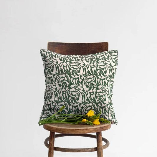 Leinen Kissenhülle Ranke in Grün+Beige Muster Ranke von Linen Tales Größe 40x60 cm