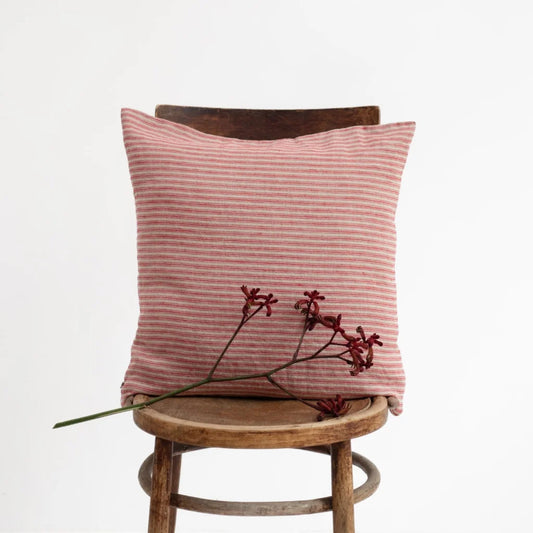 Leinen Kissenhülle Streifen in Rot+Creme Muster Streifen von Linen Tales Größe 40x40 cm