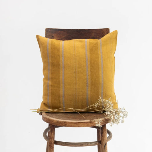 Leinen Kissenhülle Streifen in Senfgelb+Bronze Gelb+Gelb Muster Streifen von Linen Tales Größe 40x60 cm