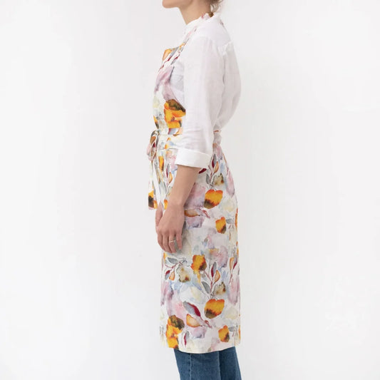 Leinen Kochschürze Aquarell in Weiß+Orange Muster Aquarell von Linen Tales Größe 100 cm breit+ 98 cm lang