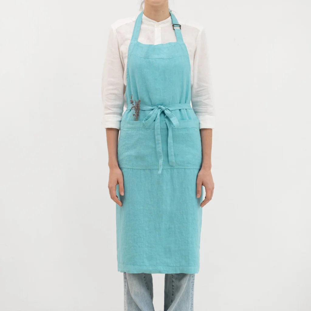 Leinen Kochschürze in Atlantik Blau von Linen Tales Größe 100 cm breit+ 98 cm lang