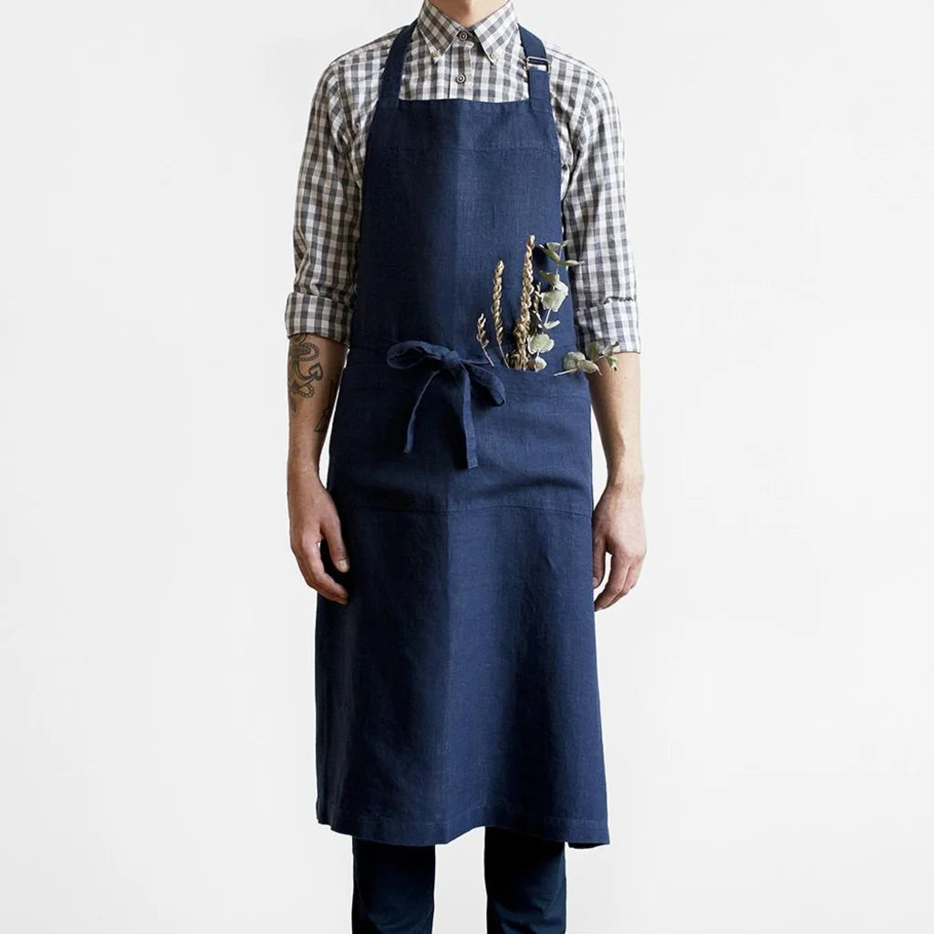 Leinen Kochschürze in Dunkelblau Blau von Linen Tales Größe 100 cm breit+ 98 cm lang
