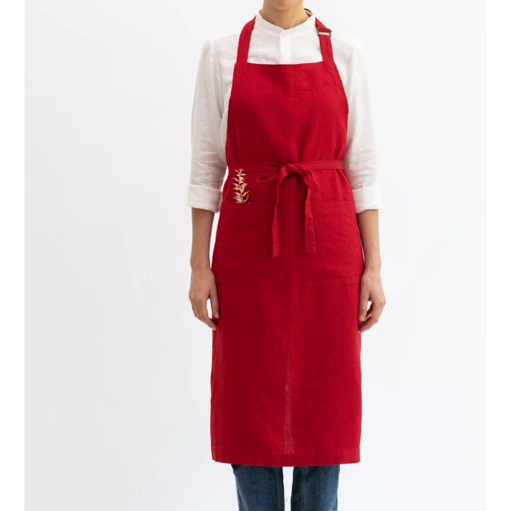 Leinen Kochschürze in Rot von Linen Tales Größe 100 cm breit+ 98 cm lang