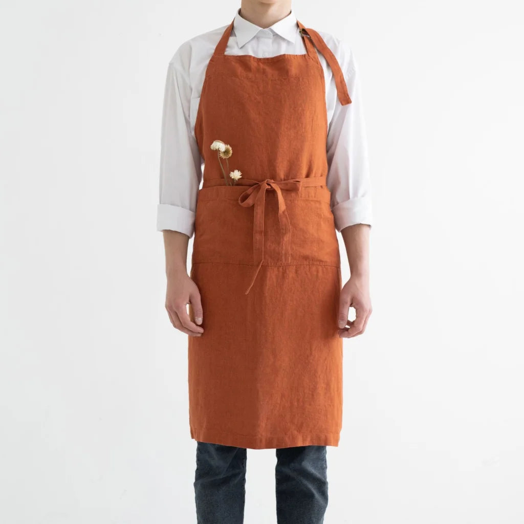 Leinen Kochschürze in Terra Orange von Linen Tales Größe 100 cm breit+ 98 cm lang