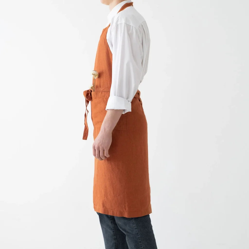 Leinen Kochschürze in Terra Orange von Linen Tales Größe 100 cm breit+ 98 cm lang