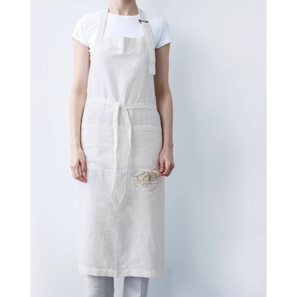 Leinen Kochschürze in Weiß von Linen Tales Größe 100 cm breit+ 98 cm lang