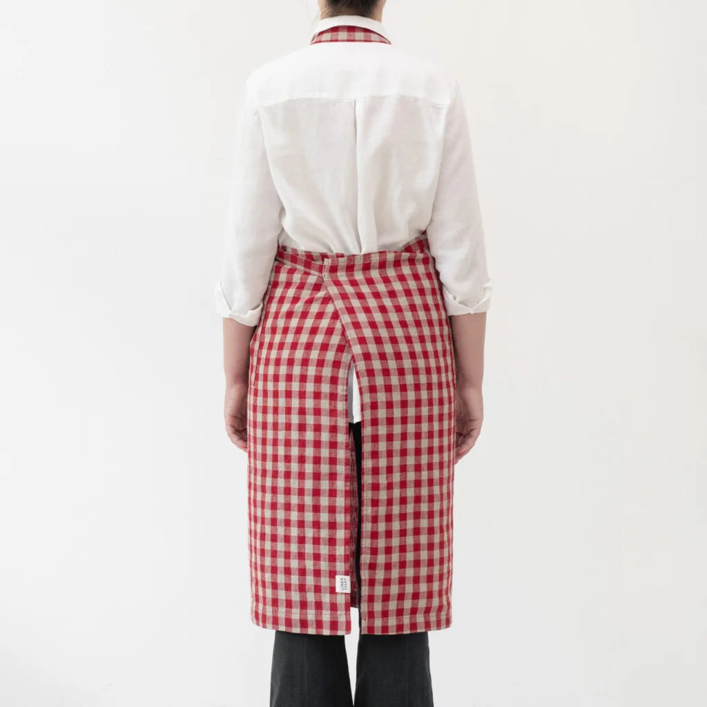 Leinen Kochschürze Karo in Rot+Beige Muster Karo von Linen Tales Größe 100 cm breit+ 98 cm lang