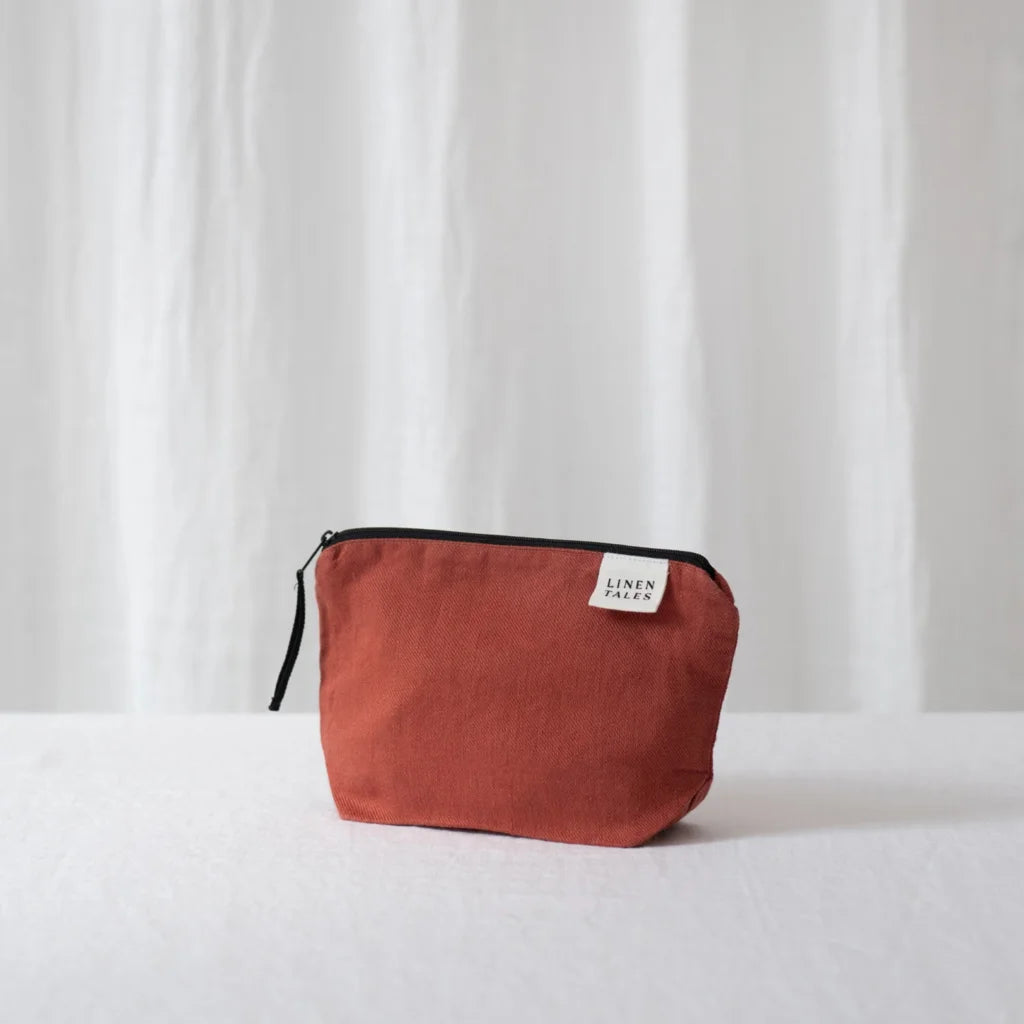 Leinen Kosmetiktasche in Terra Orange von Linen Tales Größe 21x14 cm