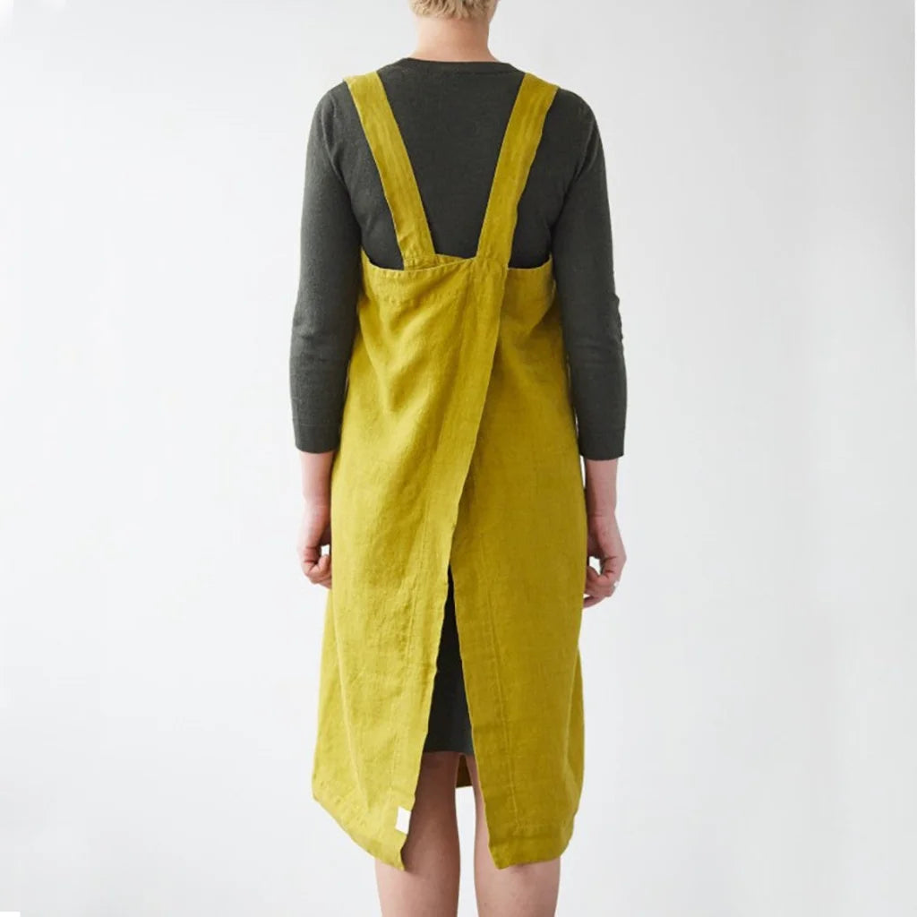 Leinen Pinafore-Schürze in Moosgrün Grün von Linen Tales Größe 114 cm breit+ 83 cm lang