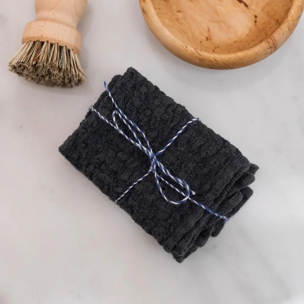 Leinen Spüllappen 2er-Pack in Anthrazit Grau+Blau von Linen Tales Größe 26x26 cm