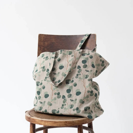 Leinen Tasche Eukalyptus in Creme+Grün+Dunkelgrün Creme+Grün+Grün Muster Eukalyptus von Linen Tales Größe 54 cm breit+ 60 cm lang