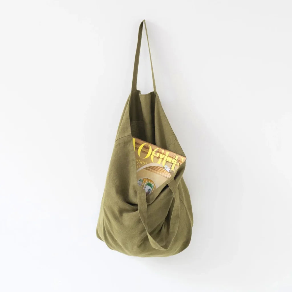 Leinen Tasche in Olive Grün von Linen Tales Größe 54 cm breit+ 60 cm lang