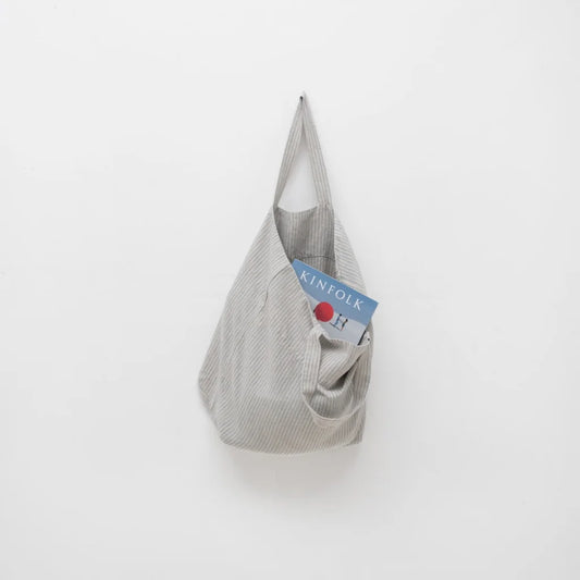 Leinen Tasche Streifen in Hellgrau+Blau Grau+Blau Muster Streifen von Linen Tales Größe 54 cm breit+ 60 cm lang