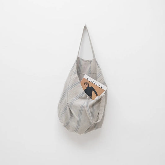 Leinen Tasche Streifen in Hellgrau+Blau Grau+Blau Muster Streifen von Linen Tales Größe 54 cm breit+ 60 cm lang