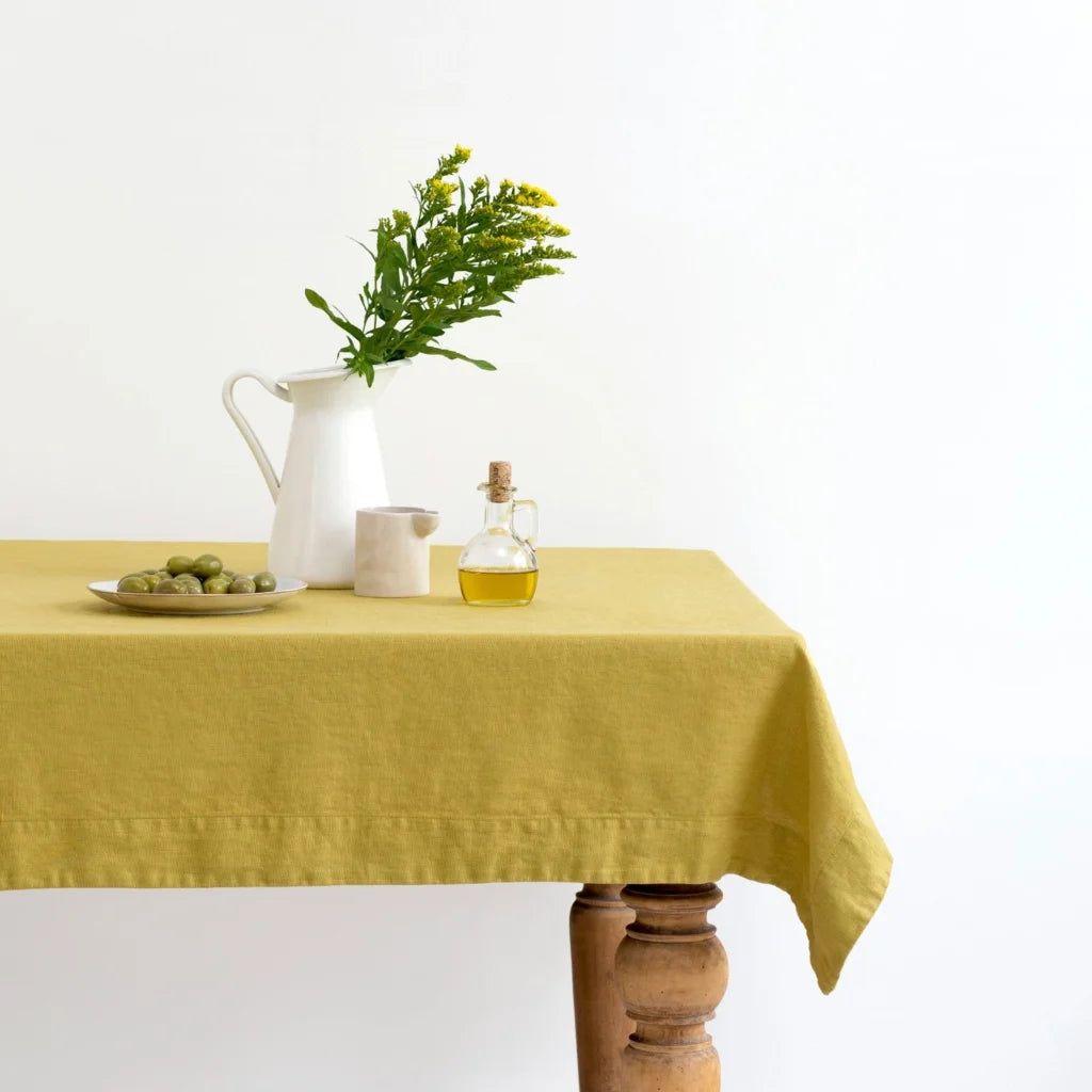 Leinen Tischdecke in Übergröße in Senfgelb Gelb von Linen Tales Größe 140x300 cm