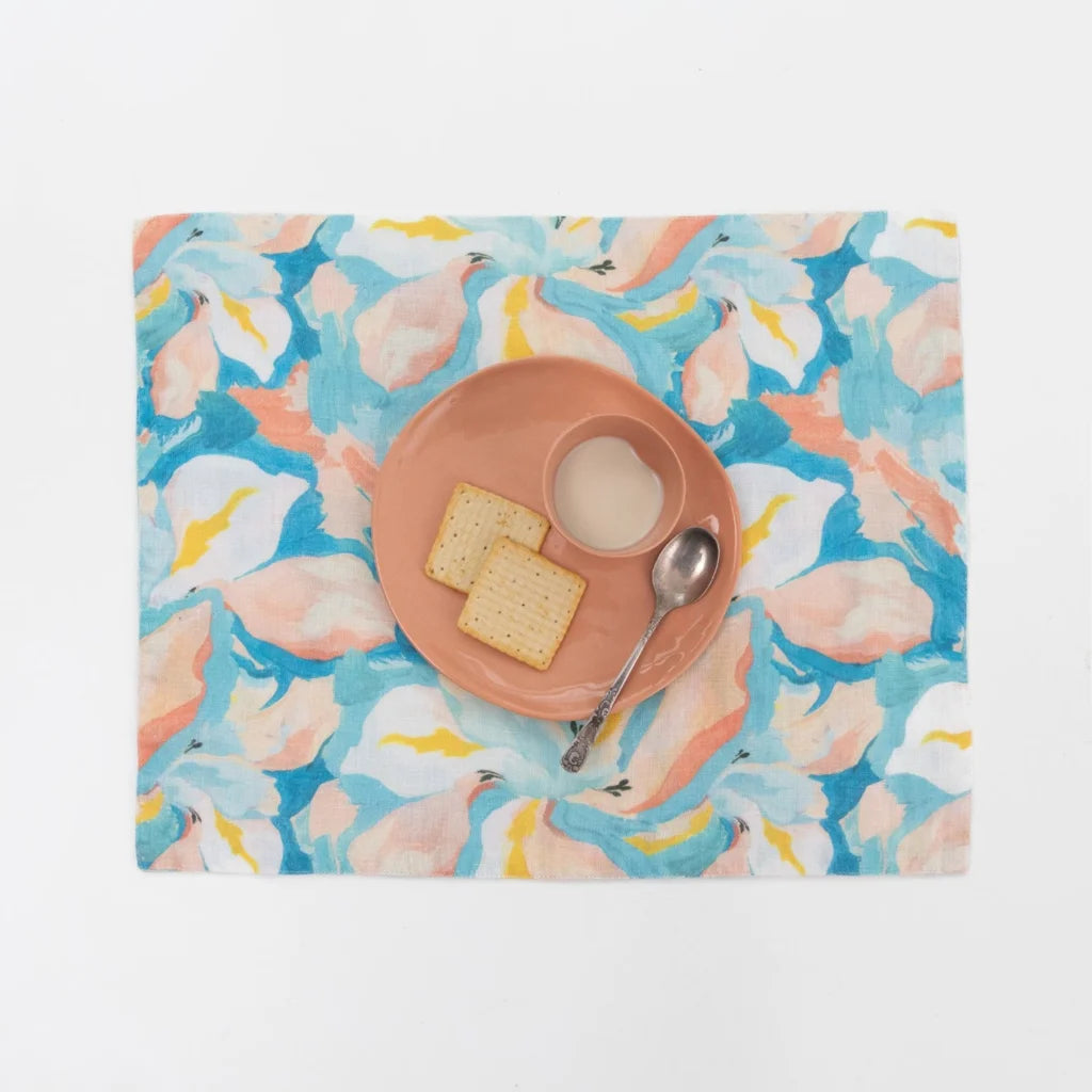 Leinen Tischset Aquarell 2er-Pack in Atlantik+Apricot Blau+Orange Muster Aquarell von Linen Tales Größe 35x45 cm
