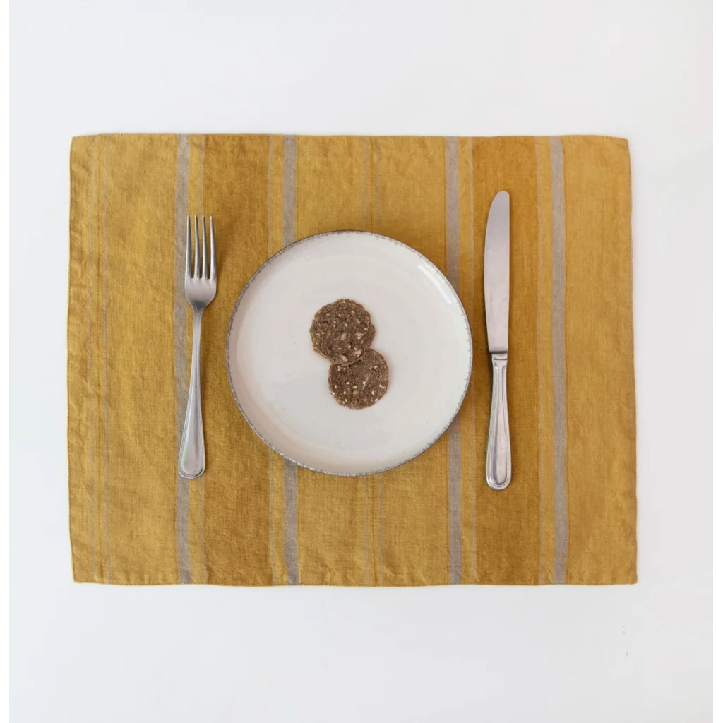Leinen Tischset Streifen 2er-Pack in Senfgelb+Bronze Gelb+Gelb Muster Streifen von Linen Tales Größe 35x45 cm